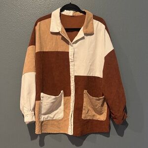 SHEIN Patchwork Corduroy Jacket - Brown and Cream